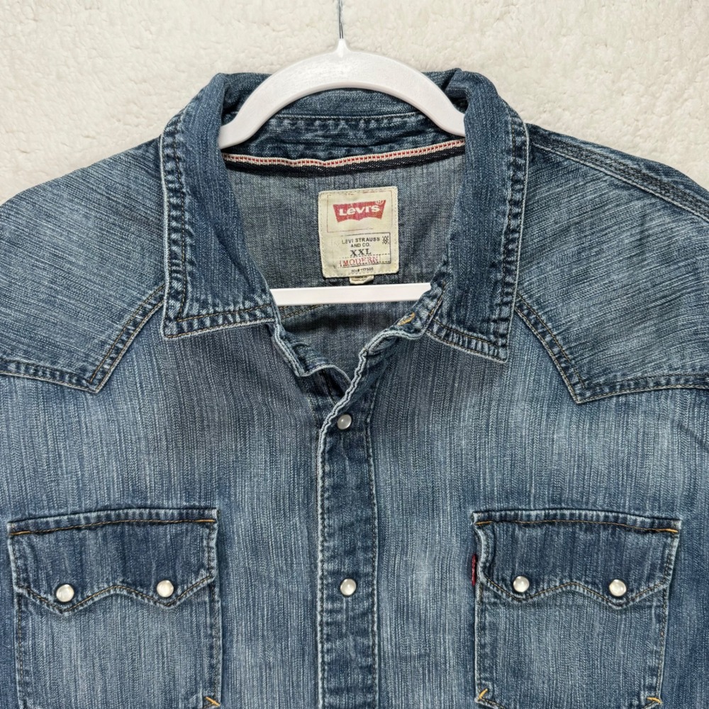 Levis Modern Mens XXL Blue Denim Western Pearl Snap Long Sleeve Shirt 3LYLW206